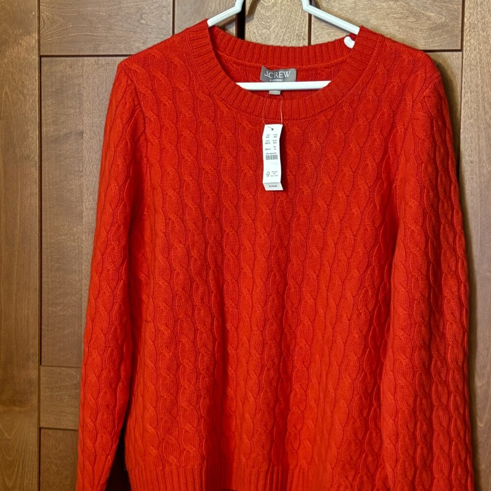 J Crew Cashmere Sz XL Cable Crew Neck Pullover Sweater Red NWT